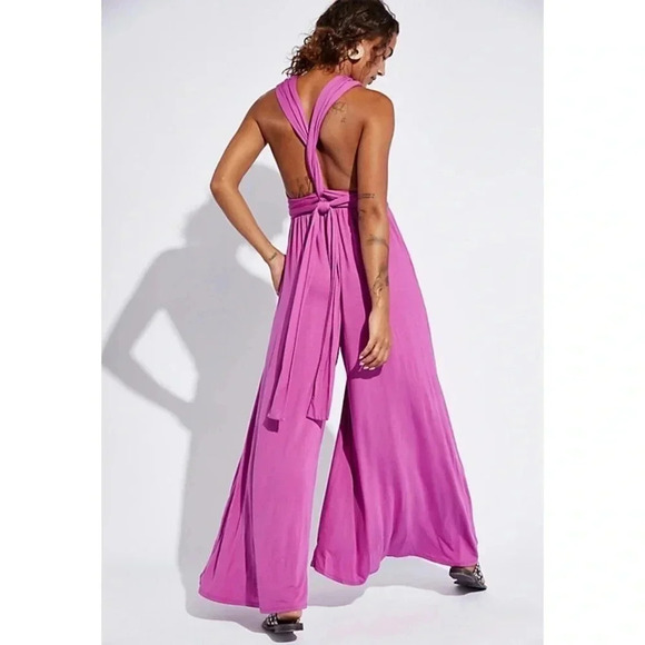 New Free People Beach Dani Convertible Open Back Jumpsuit Wide leg Medium - Picture 1 of 10